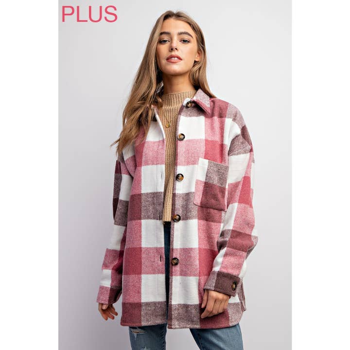 PLUS FULL BODY PLAID BUTTON DOWN FLANNEL SHIRT JACKET for wholesale by Sweet Generis
