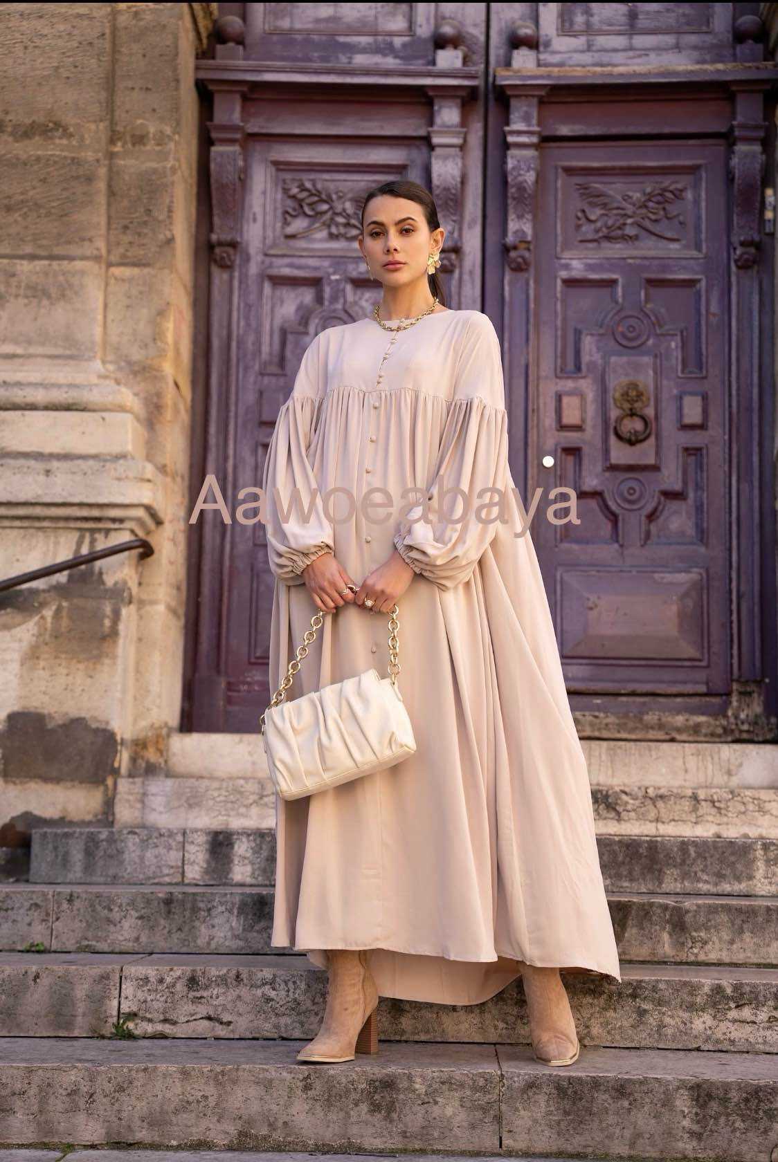 Aawoe Abaya – Hijab - Mulher por atacado – Vestido Abaya Chic com Mangas Bufantes - 2432-ROB14