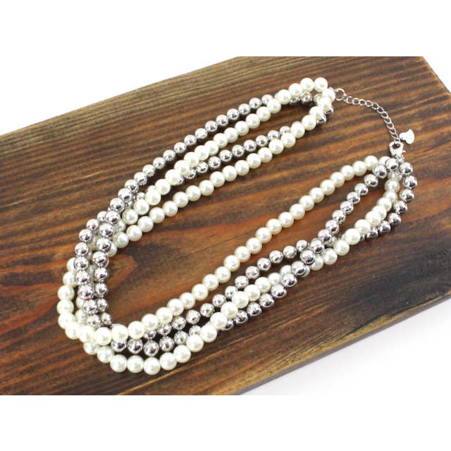 Pretty Persuasions - Wholesale Beaded/pearl necklace - N25279 4 Row Half/Half Faux Pearl Beaded Statement Necklace3