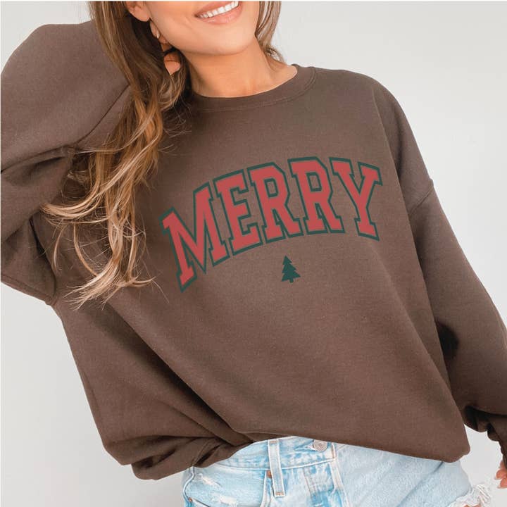 P E T I T R U E - Wholesale Graphic Sweatshirt - Women's - Christmas Sweatshirt MERRY Holiday Crewneck Sweaters7