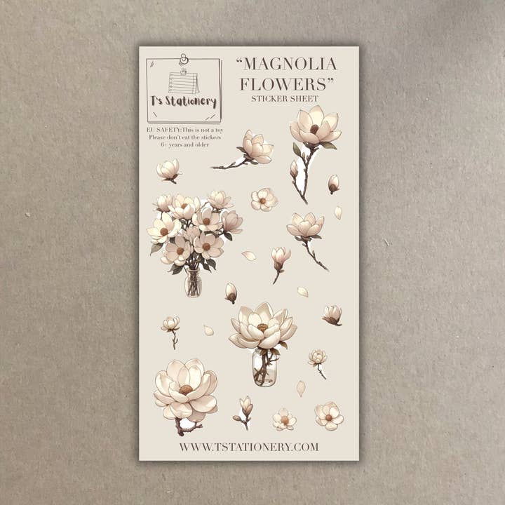 "Magnolia Blommor" Klistermärkesark för wholesale av T's Stationery