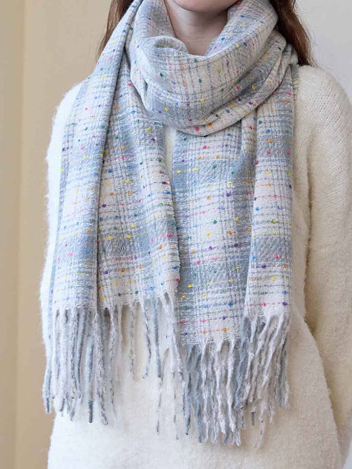Sparkling Multi-Color Dots Plaid Fringe Scarf DP25F616 for wholesale by Dipped Shop