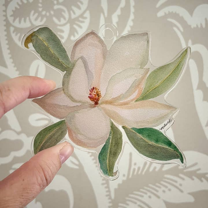Magnolia Watercolor Acrylic Ornament for wholesale by MALWEST design