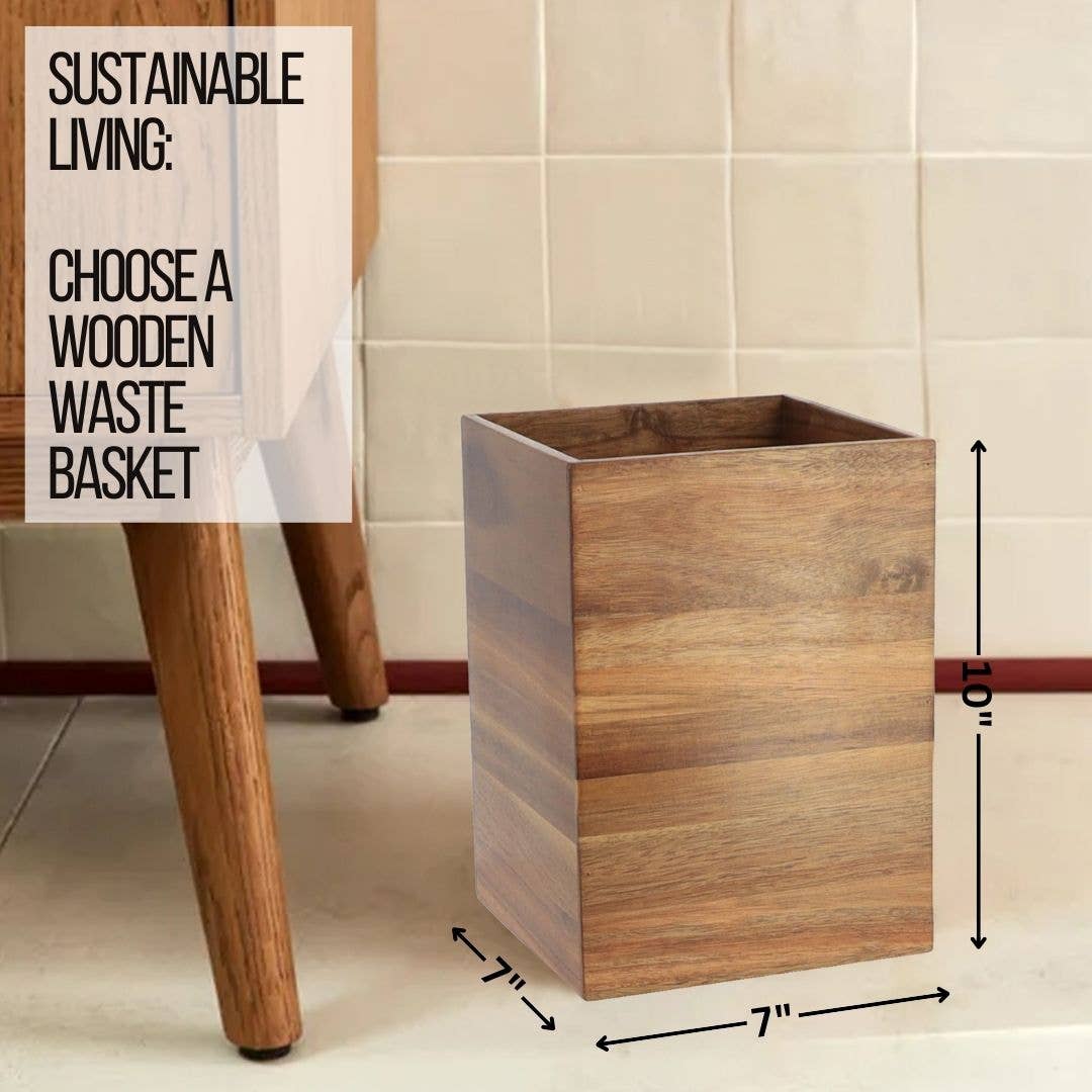 Evideco French Home Goods - Vente Poubelle de salle de bain - Corbeille à papier carrée Acacia 2 gallons (7,5 litres)5