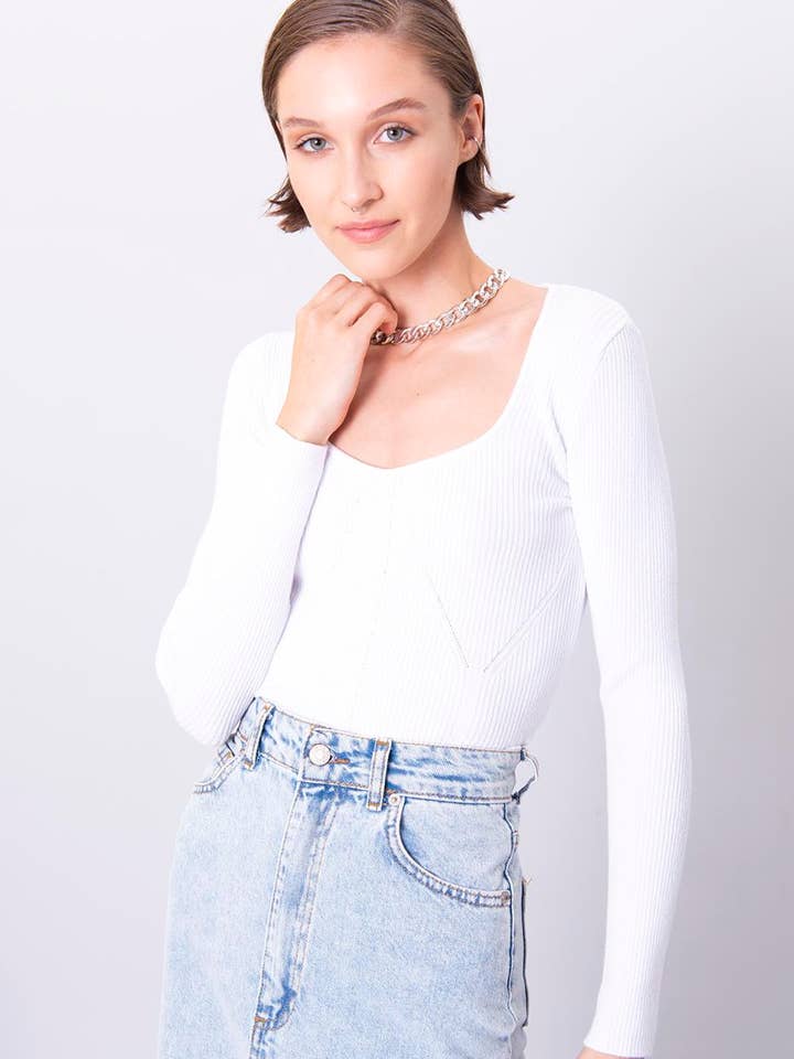 17019-Wide Neck Crop Top - White for wholesale by BSL