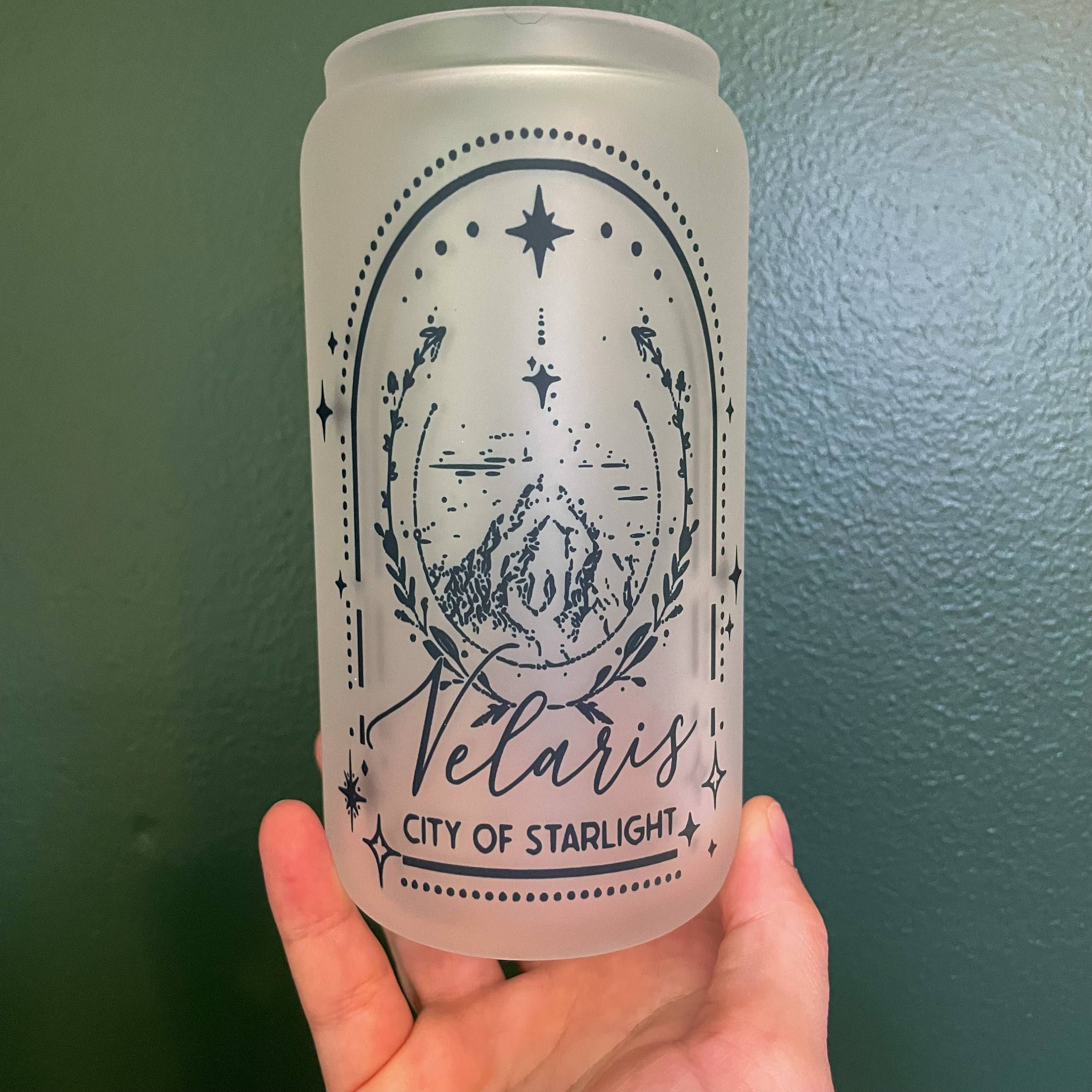 Treasured Tropes Paper Co - Wholesale Drinking Glass/Cup - Velaris City of Starlight | Starfall | Acotar | Distressed1