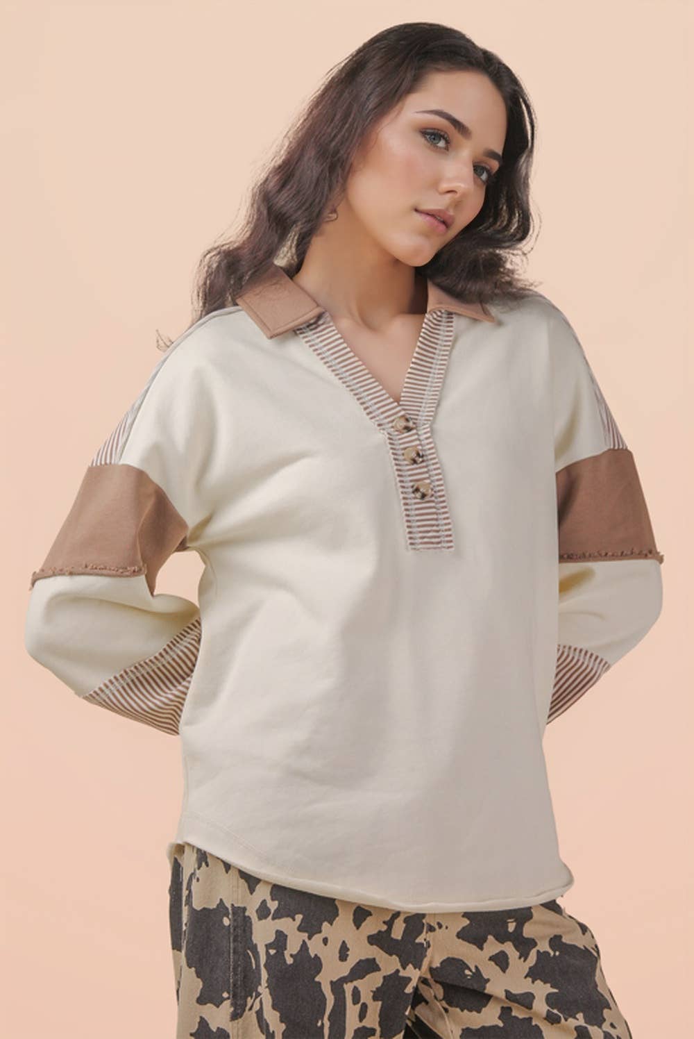 VERY J - Wholesale Knit Top - Women's - NT11851-Color Block Oversized Casual Knit Top1