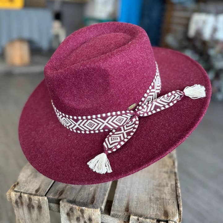 MiMi Wholesale - Wholesale Fedora - Women's - WF3 Lauren Felt Panama Brim Hat With Aztec Trim Band5