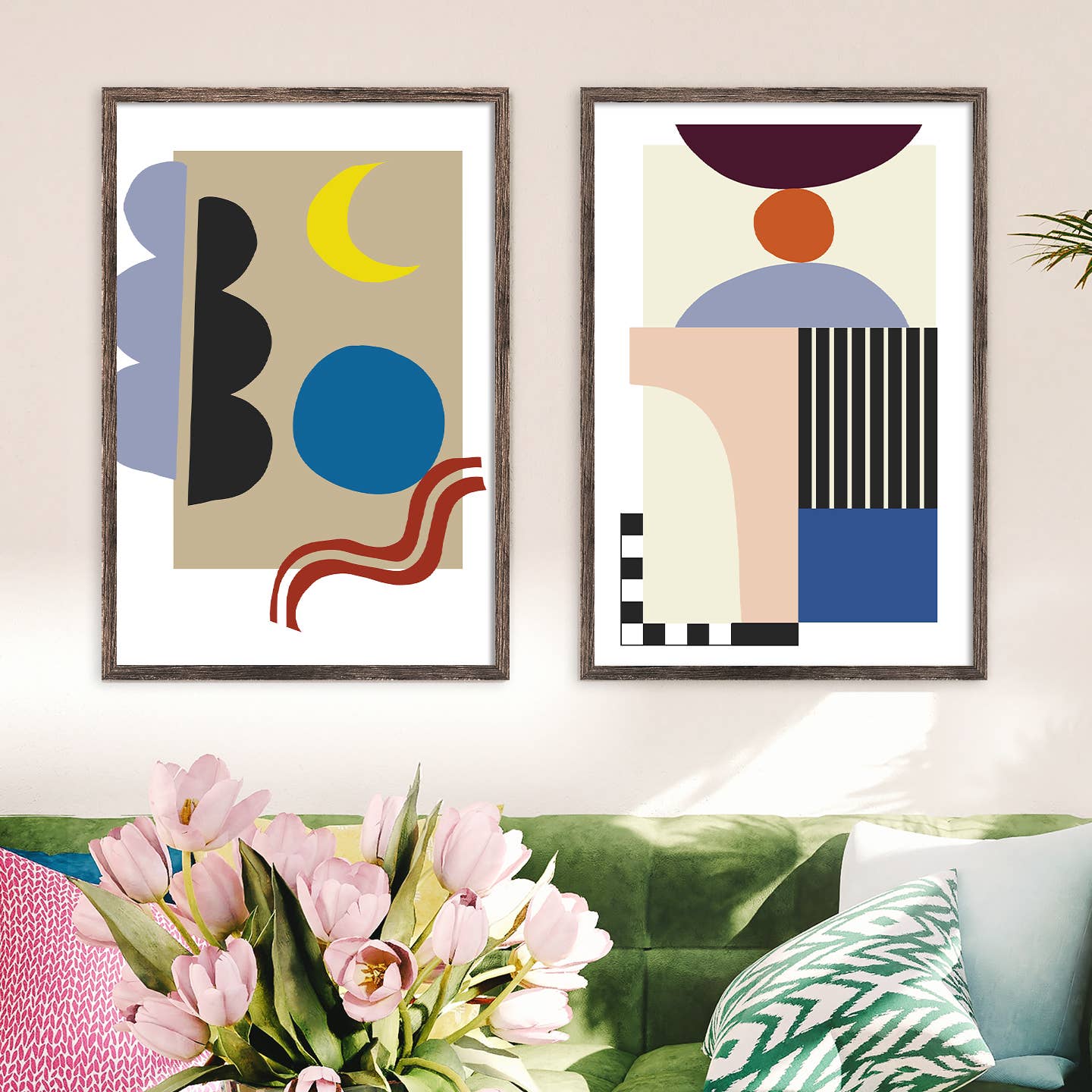 Honora Papers – wholesale Galleriväggselement – Uppsättning av 2 geometriska former för modern konst från mitten av århundradet5