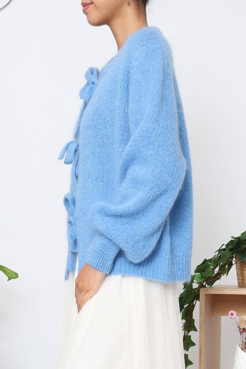 Orice – Cardigan - Mulher por atacado – Cardigã de tricô em lã mohair com laço - Orice17