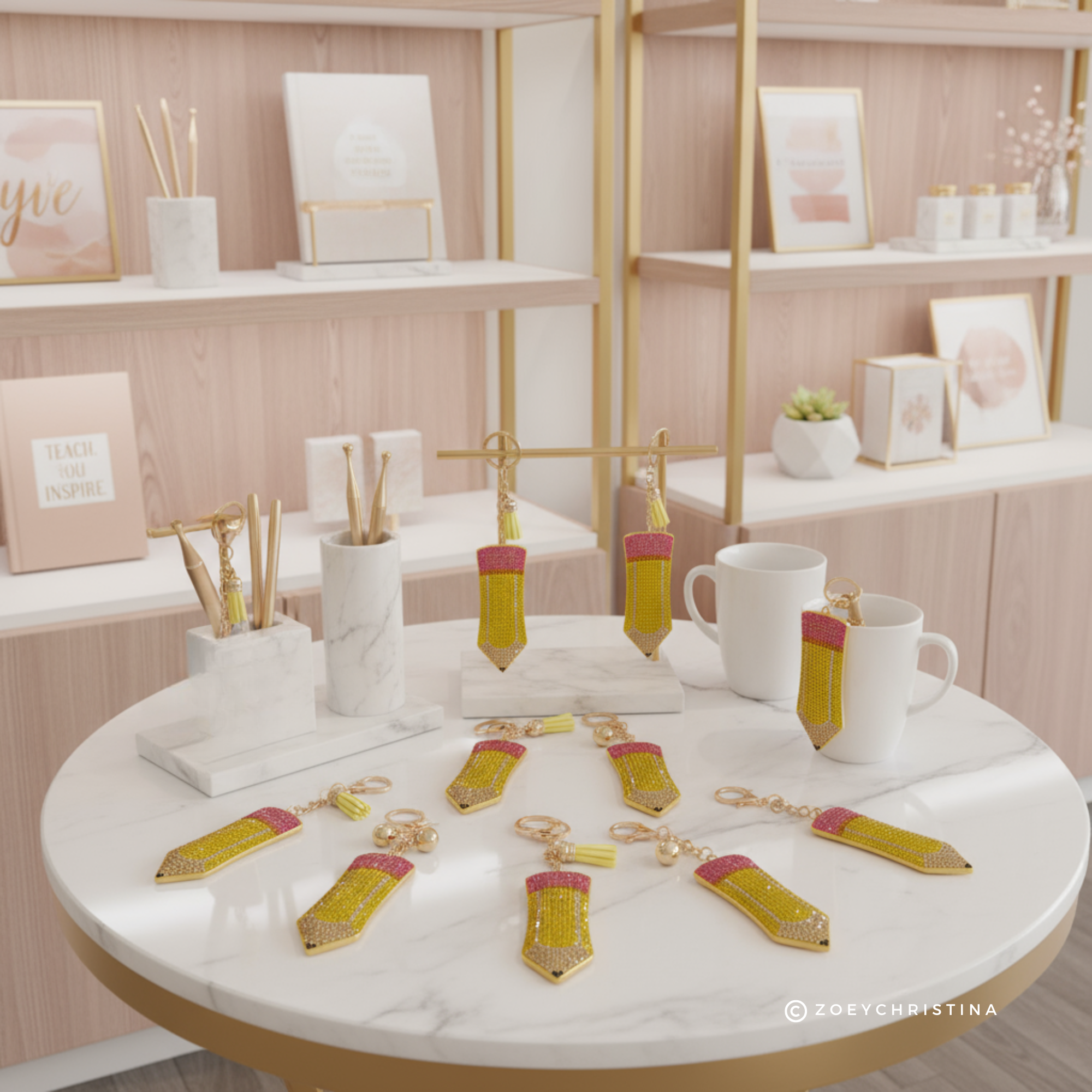 Zoey Christina – Großhandel Schlüsselanhänger – Damen – Rhinestone-Bleistift-Schlüsselanhänger – Lehrer, Schulanfang3