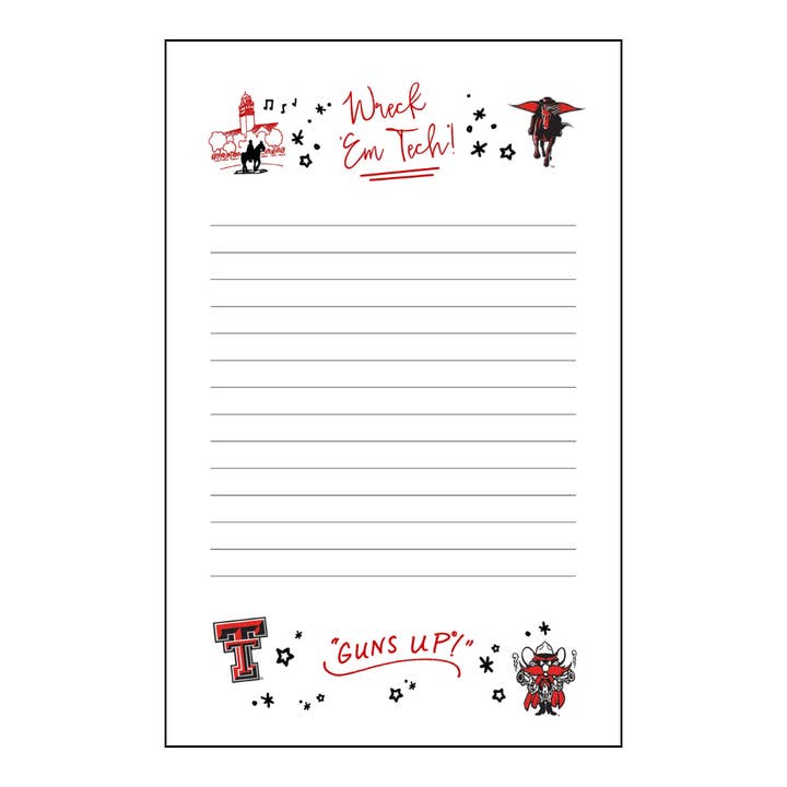 Texas Tech Confetti 5x8 Notepad for wholesale by Valiant Gifts Inc