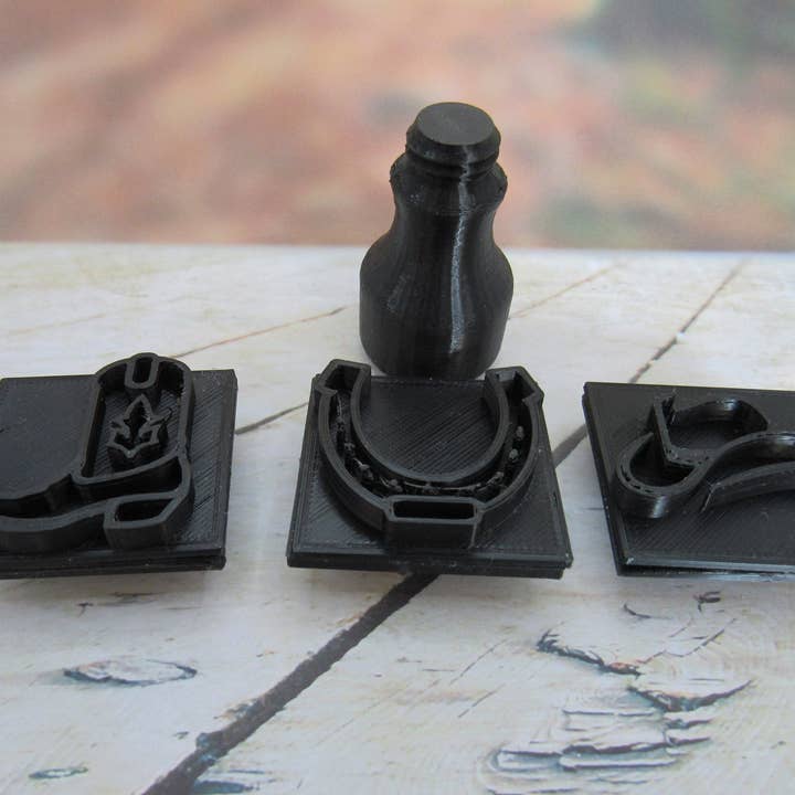 Set of Western Stamps for handbuild clay: Cowboy Hat stamp, Western Boot stamps, Horseshoe stamp with interchangeable handle for wholesale by A Mayes Pottery