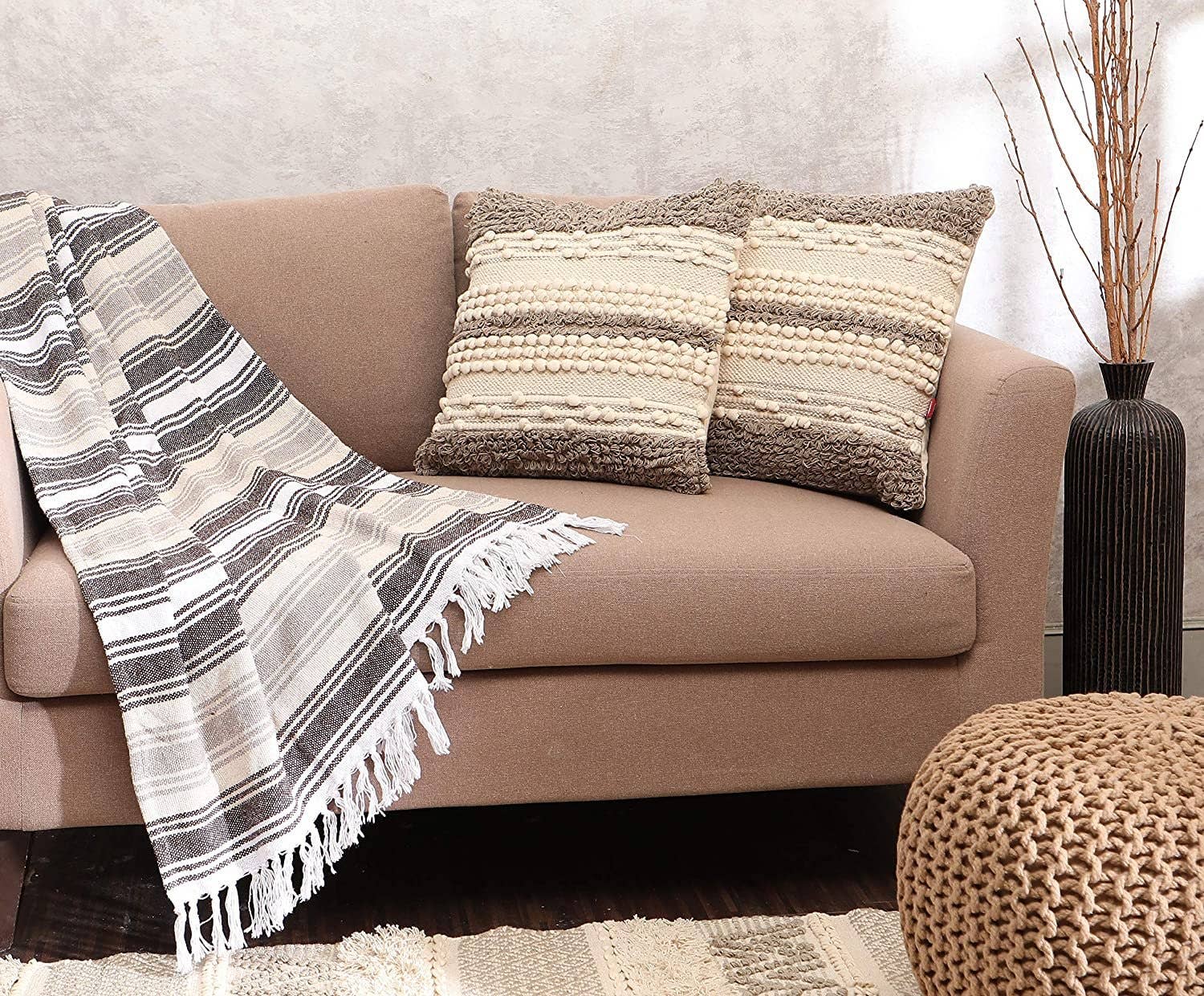 Cedar REDEARTH Textured Throw Pillow Cases-Woven Tufted Decorative Farmhouse Cushion Covers Set for Couch, Sofa, Bed, Chair, Dining, Patio, Outdoor; 100% Cotton (18x18; Natural) Pack of 2 for wholesale on Faire2