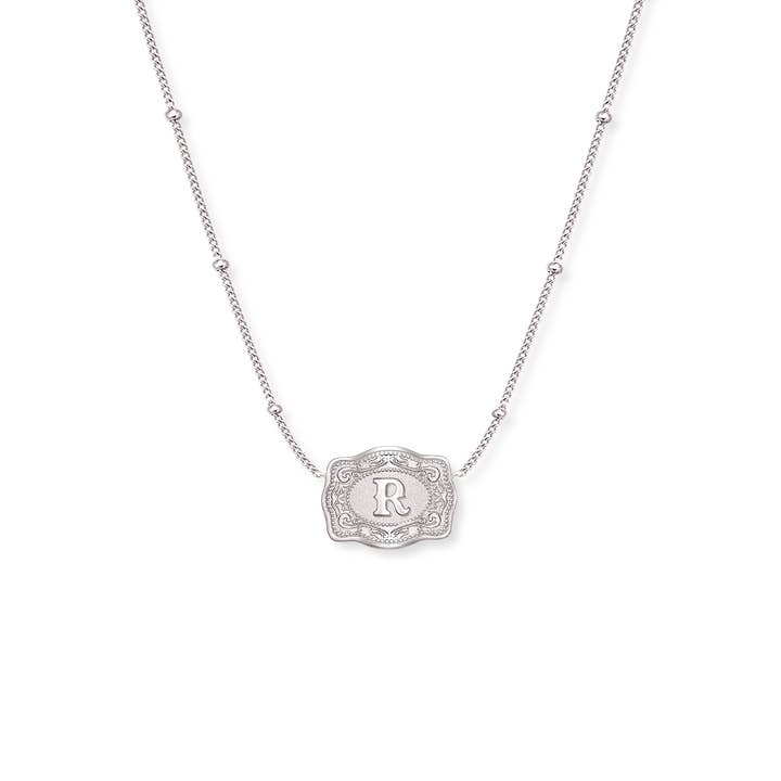 SpurWest Ultra Mini Belt Buckle Necklace (Initial) - Silver for wholesale on Faire20