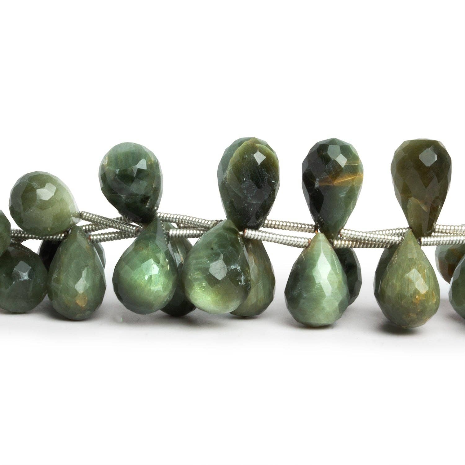 The Bead Traders – wholesale Beads – 12x8mm Green Cat's Eye Quartz Faceted Teardrops 8 inch 18 beads0
