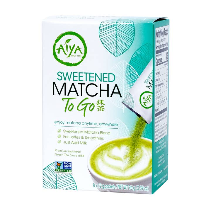 Sweetened Matcha To Go Sticks (8 Sticks) (Case of 6 Boxes) for wholesale by Aiya Matcha