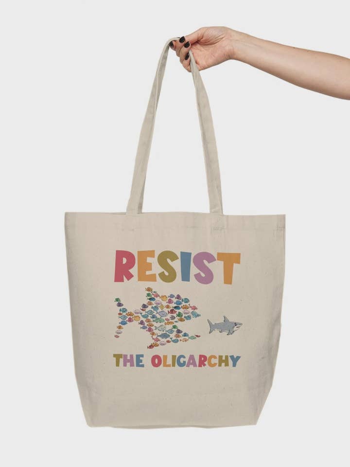 Resist The Oligarchy Tote Bag, End Racism, Anti Trump, Pro Democracy Tote Bag, Anti Fascist Tote Bag, No Kings, Democratic Tote Bag for wholesale by Cedar and Saltwater Co