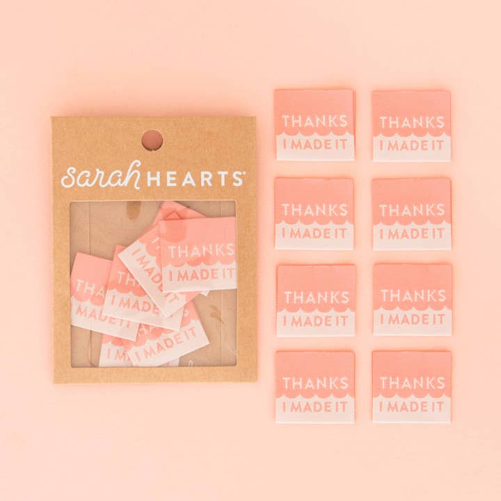 Sarah Hearts - Wholesale Craft Supplies - Thanks I Made It Coral -Â Sewing Woven Clothing Label Tags