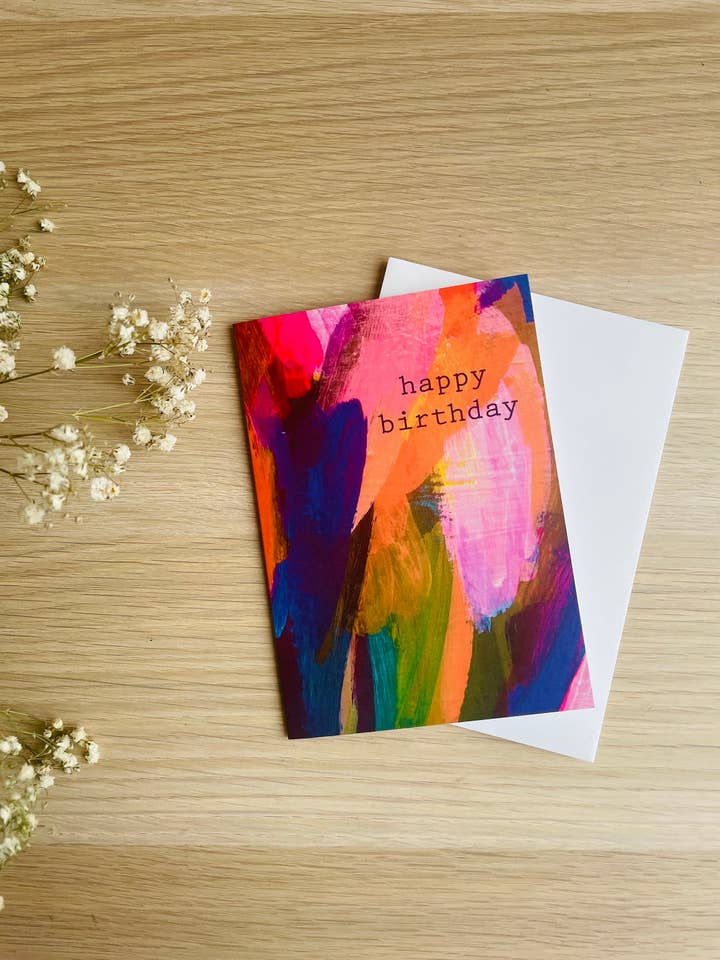 'Happy Birthday' Purple and Orange Card for wholesale by Beth Garner