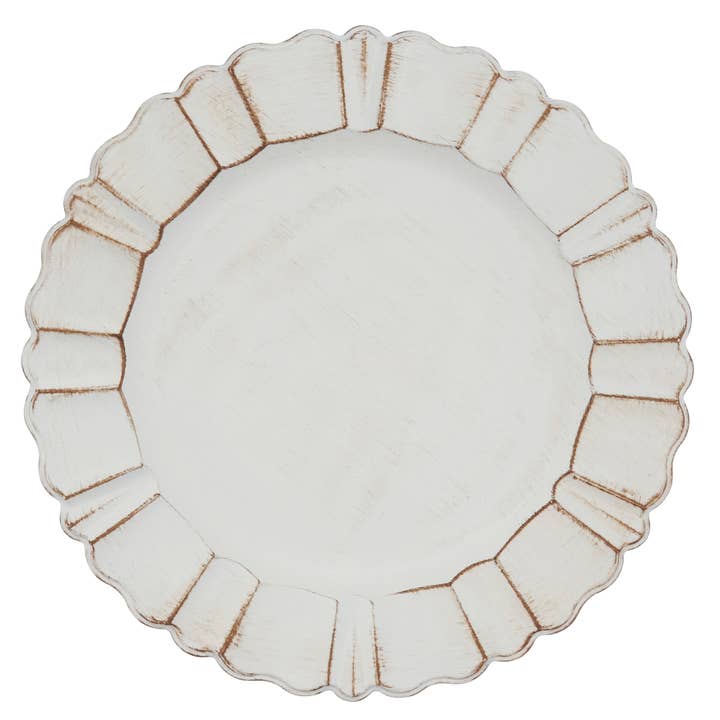 Ivory Scalloped Ruffled Charger for wholesale on Faire