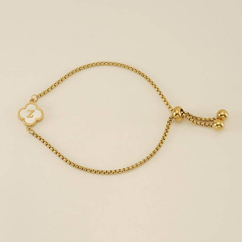 Perimade & Co. LLC - Vendita all'ingrosso Braccialetto con ciondolo/pendente - Bracciale con Quadrifoglio e Iniziale in Acciaio Inossidabile25