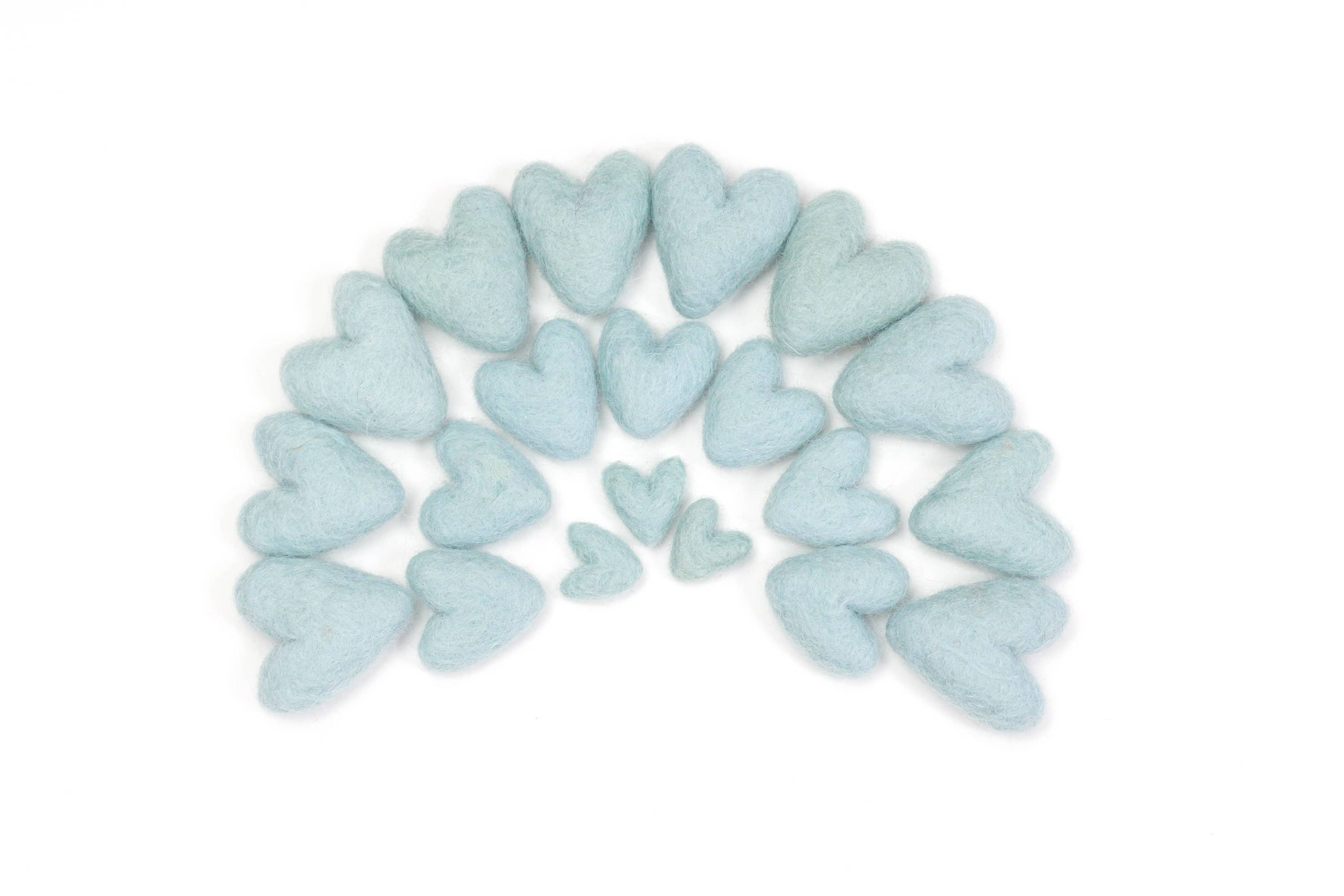 The Felt Pod - Wholesale Craft Supplies - Felt Hearts Light Blue 3 cm and 4 cm - 10 pcs (9 cm - 1pc)