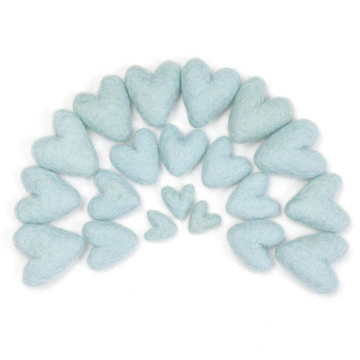 Felt Hearts Light Blue 3 cm and 4 cm - 10 pcs (9 cm - 1pc) for wholesale by The Felt Pod