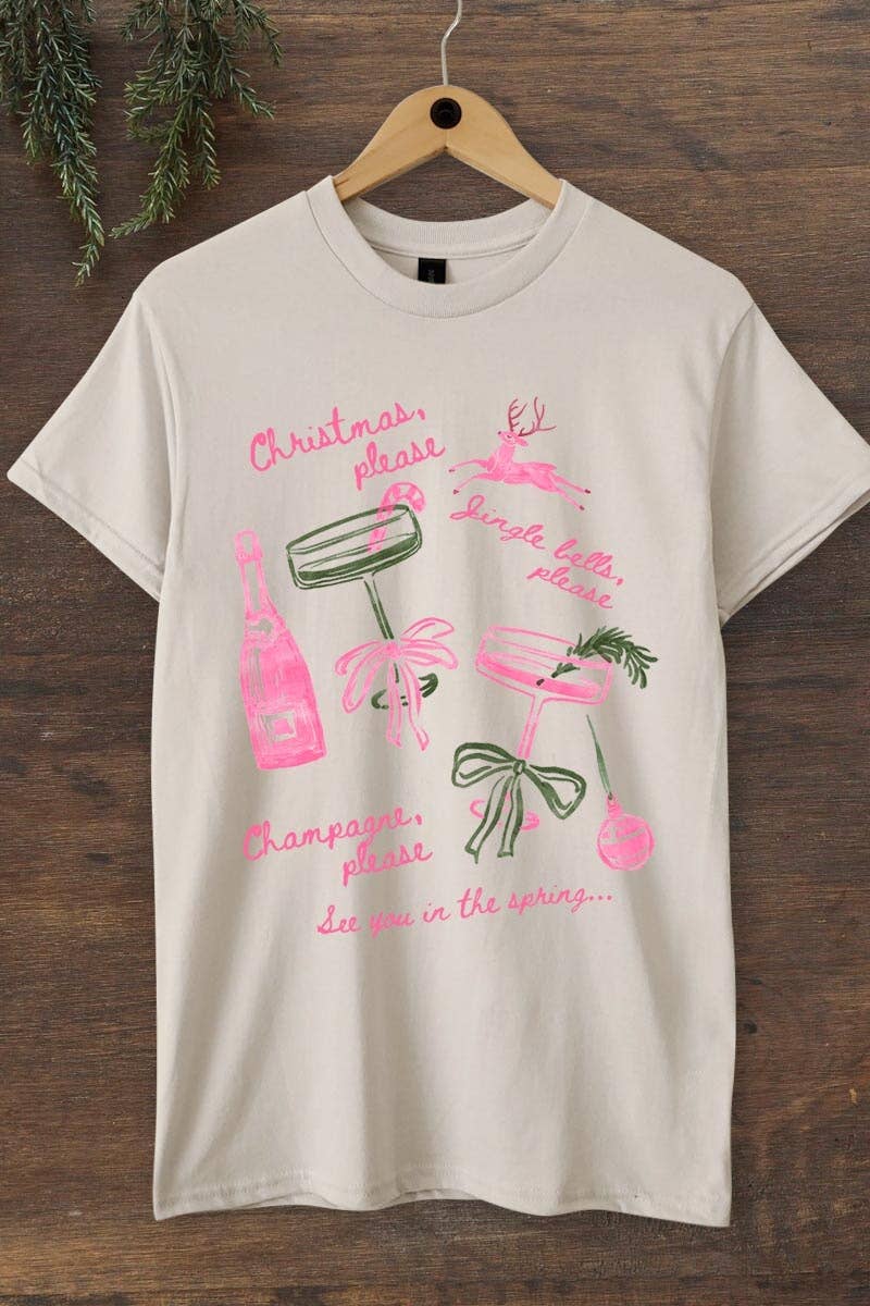 COLORBEAR - Venta al por mayor Camiseta estampada - Mujer - Camiseta de Algodón Grueso con Gráfico de Champán Navideño1