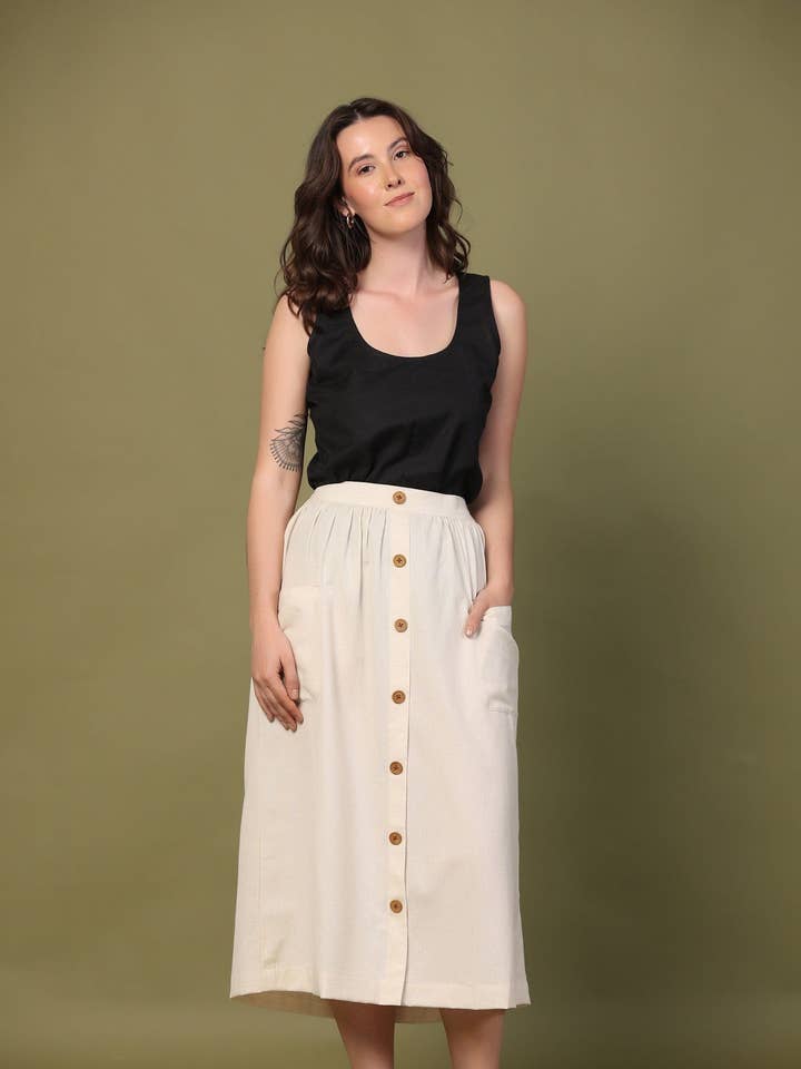 Saia Algodão Linho em Creme por atacado de Pana Mina