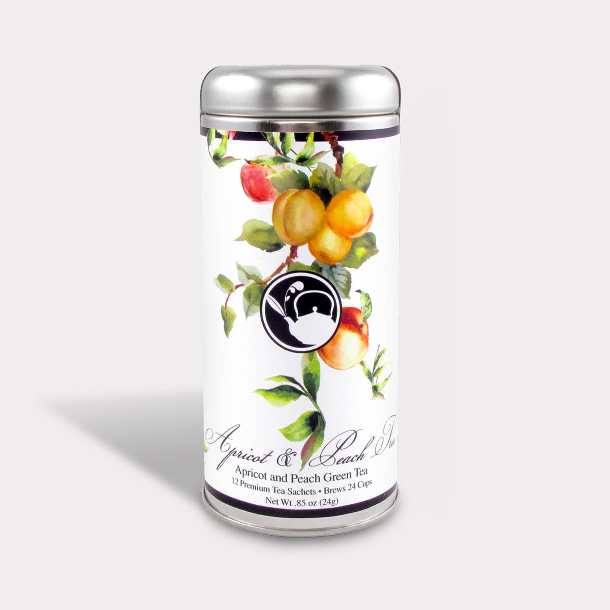 The Tea Can Company - Wholesale Tea Bags - Apricot & Peach Tree Green Tea - 12 Tea Sachets - Tall Tin
