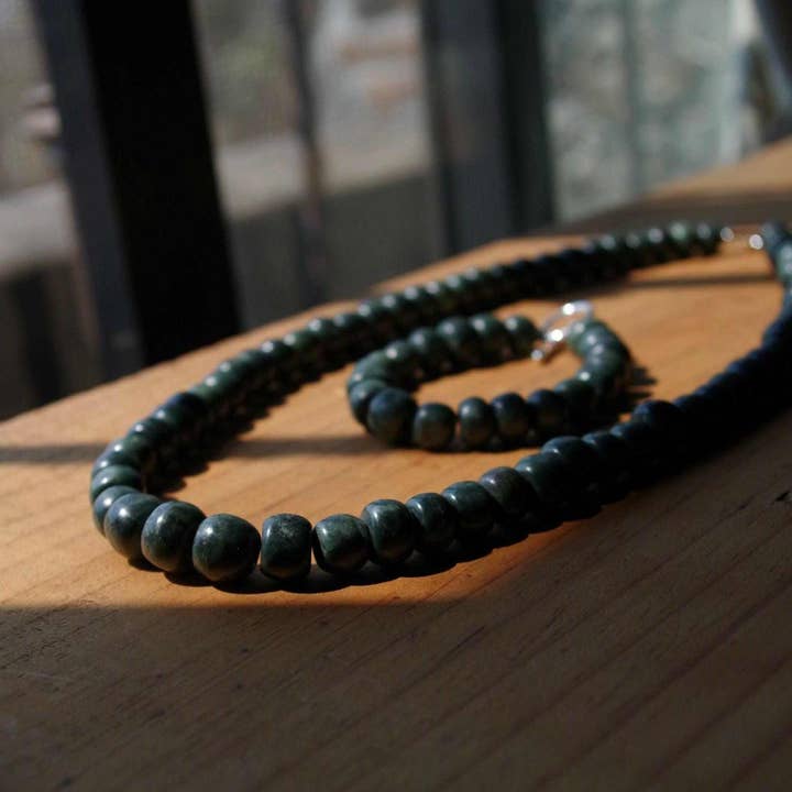 OllinMexica - Vendita all'ingrosso Bracciale con perline - Bracciale Maya come gioielli antichi in giada guatemalteca - Perline verde scuro - Serpentina guatemalteca - Stile precolombiano4