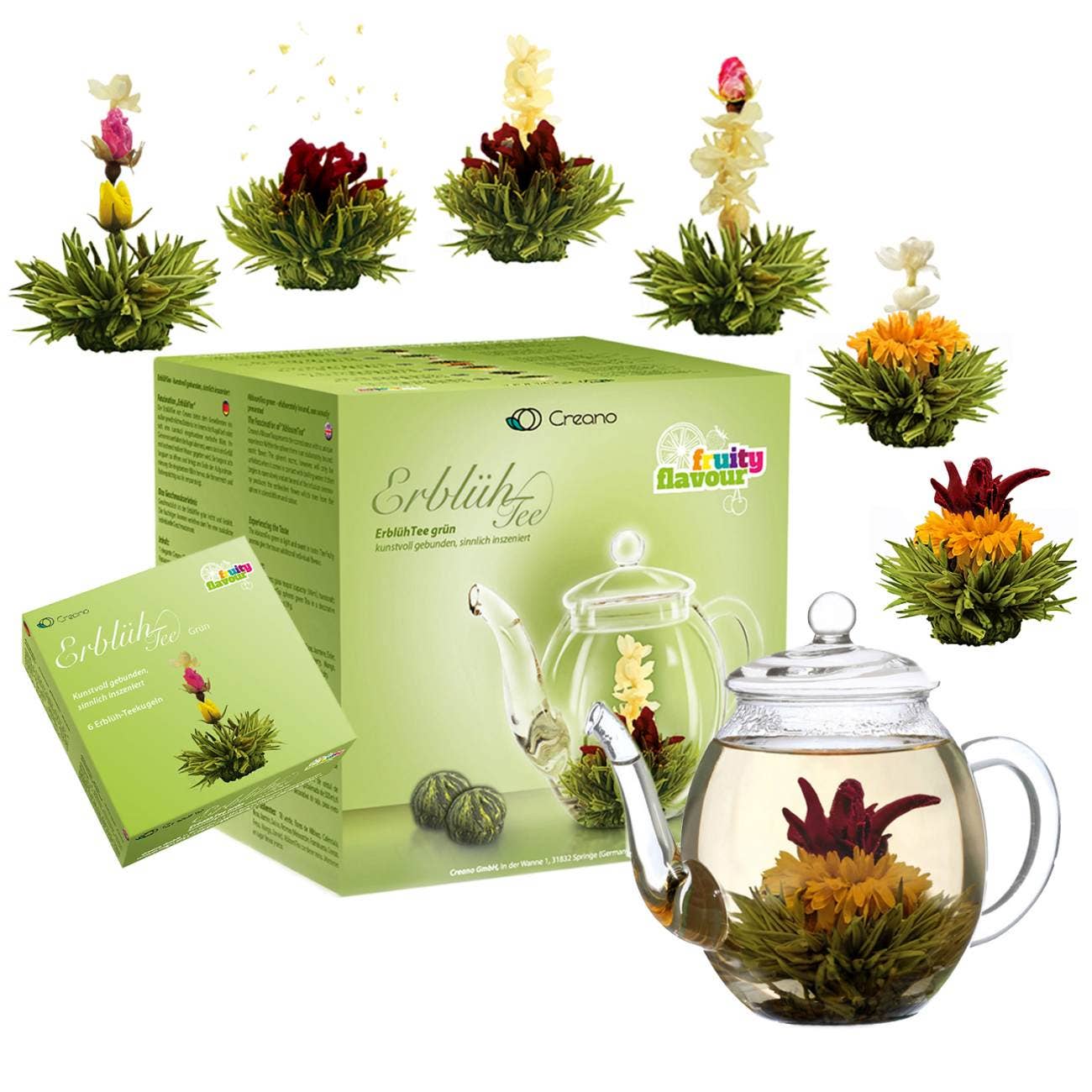 Creano – wholesale Tea set – Creano tea flowers mix - gift set blooming tea with glass jug1
