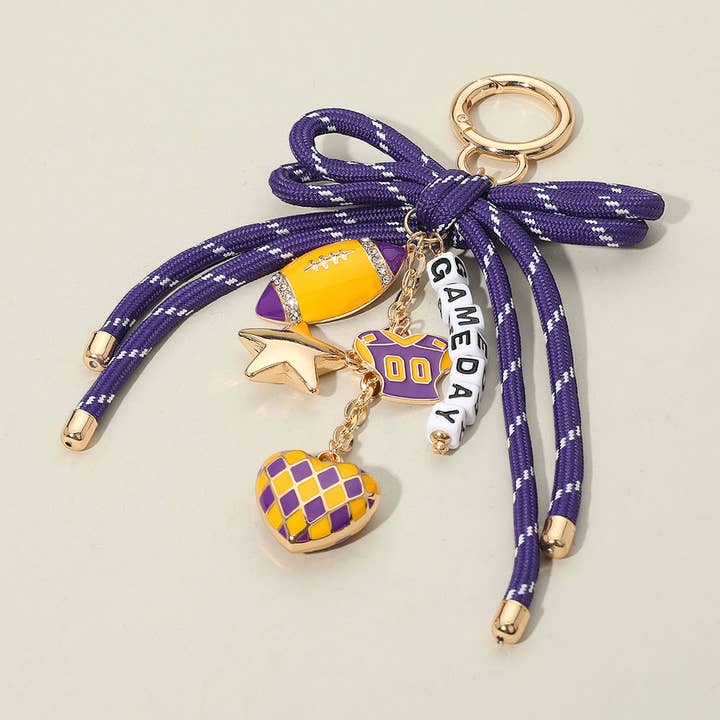 Sensibling Corp. - Wholesale Keychain - Women's - Football Themed Charm GAME DAY Message Beaded Rope Bow Accent Keychain / Bag Charm7