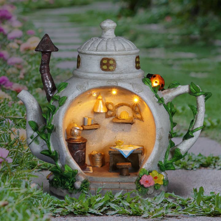Exhart - Wholesale Outdoor Ornament/Decor - Solar Teapot Fairy House