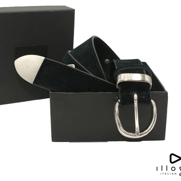 Illogico - Wholesale Belt - Men's - Black belt in genuine suede leather with silver America4