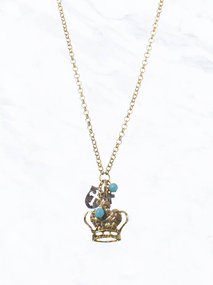 Worn Gold Chain with Pendant and Charms for wholesale by Suzie Q USA