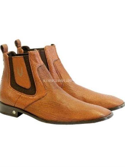 Bottines chelsea en peau de requin véritable cognac Vestigium faites à la main pour hommes - Chaussures habillées marron clair pour hommes pour la vente par Alberto Nardoni