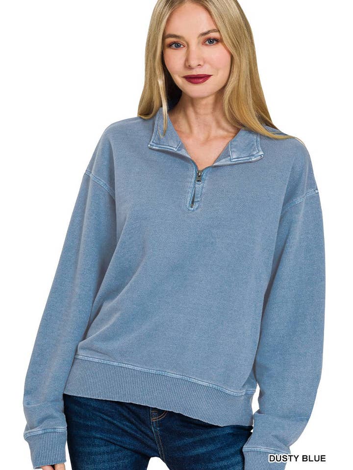 Vanilla Monkey - Wholesale Sweatshirt - Women's - F/terry Pigment Dye & Enzyem Whshing Half Zip Pullover7