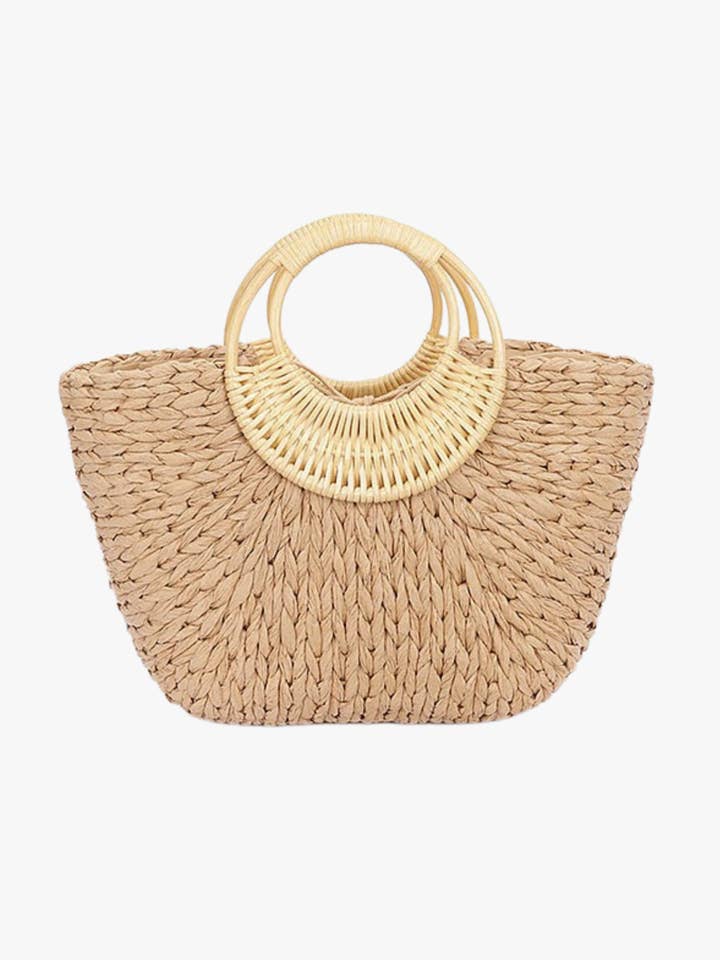 Bamboo Braided Top Handle Summer Straw Tote for wholesale by REBDOLLS