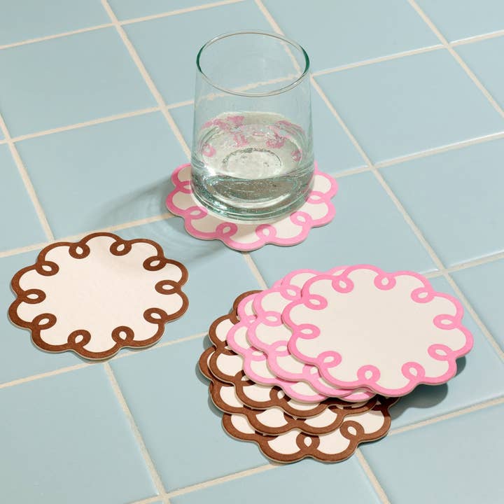 And Here We Are - Wholesale Coasters - Coquette - Scalloped Reusable Vellum Letterpress Coasters (8) - Made in USA - Fathers Day Gift Summer