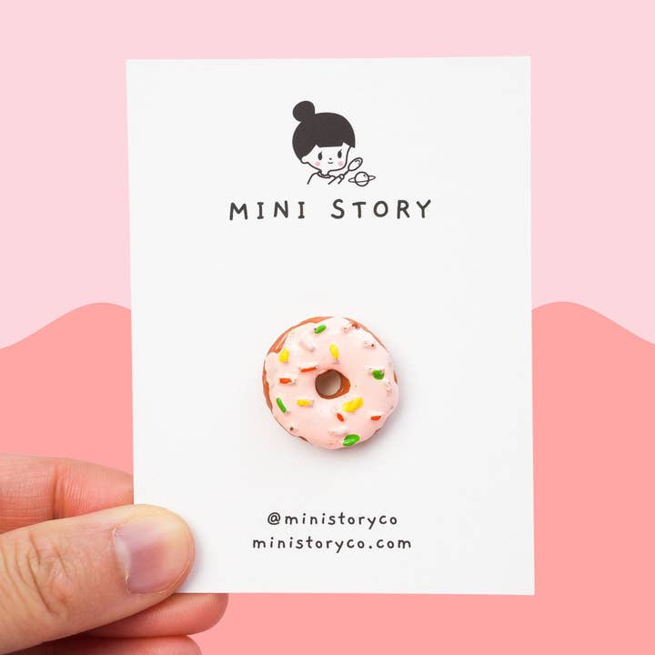 Rainbow Donut Pin | Pink Donut Brooch | Cute Doughnuts Pin | Aesthetic Pin | Miniature Food Pin for wholesale by Mini Story Co