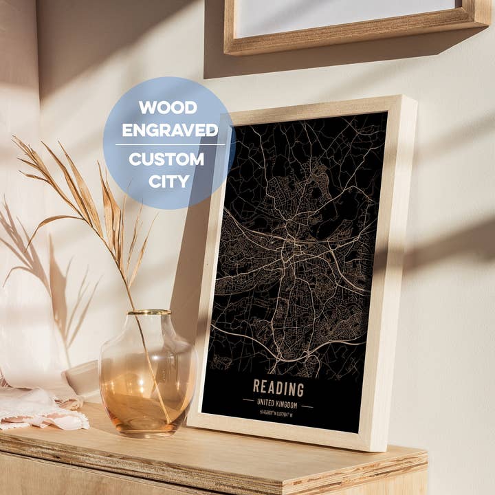 Personalized Map of the City. Reading Map of the United Kingdom for wholesale by Kustwood