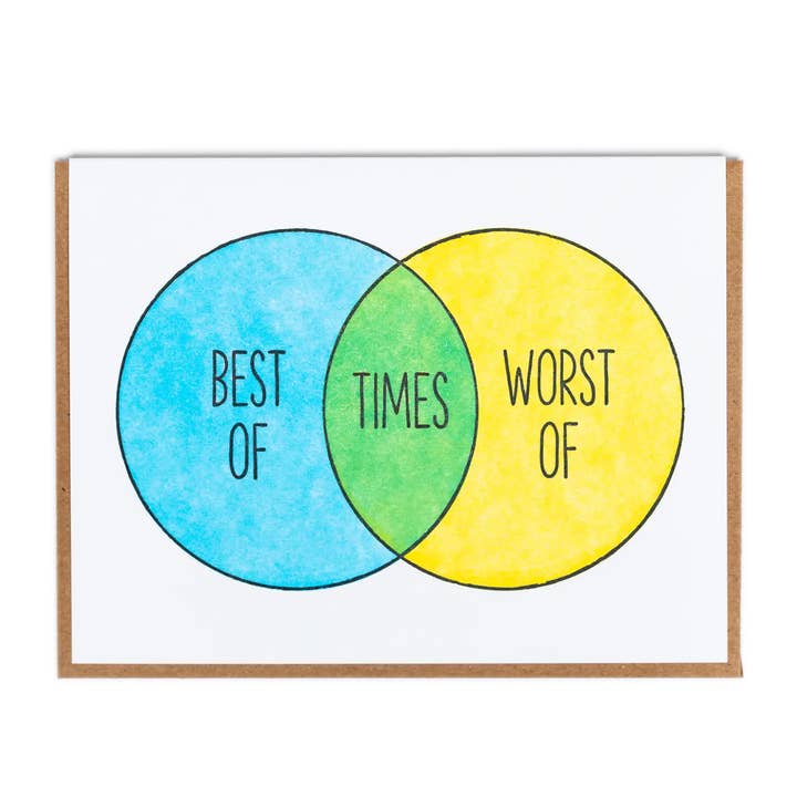 Best/Worst Times Greeting Card for wholesale by Lady Pilot Letterpress