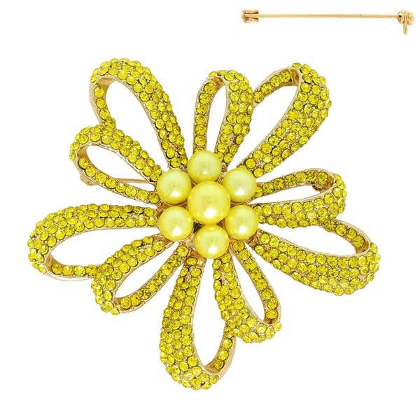 anbfashion - Wholesale Brooch - VINTAGE FLORAL CRYSTAL RHINESTONE BROOCH PIN P135406