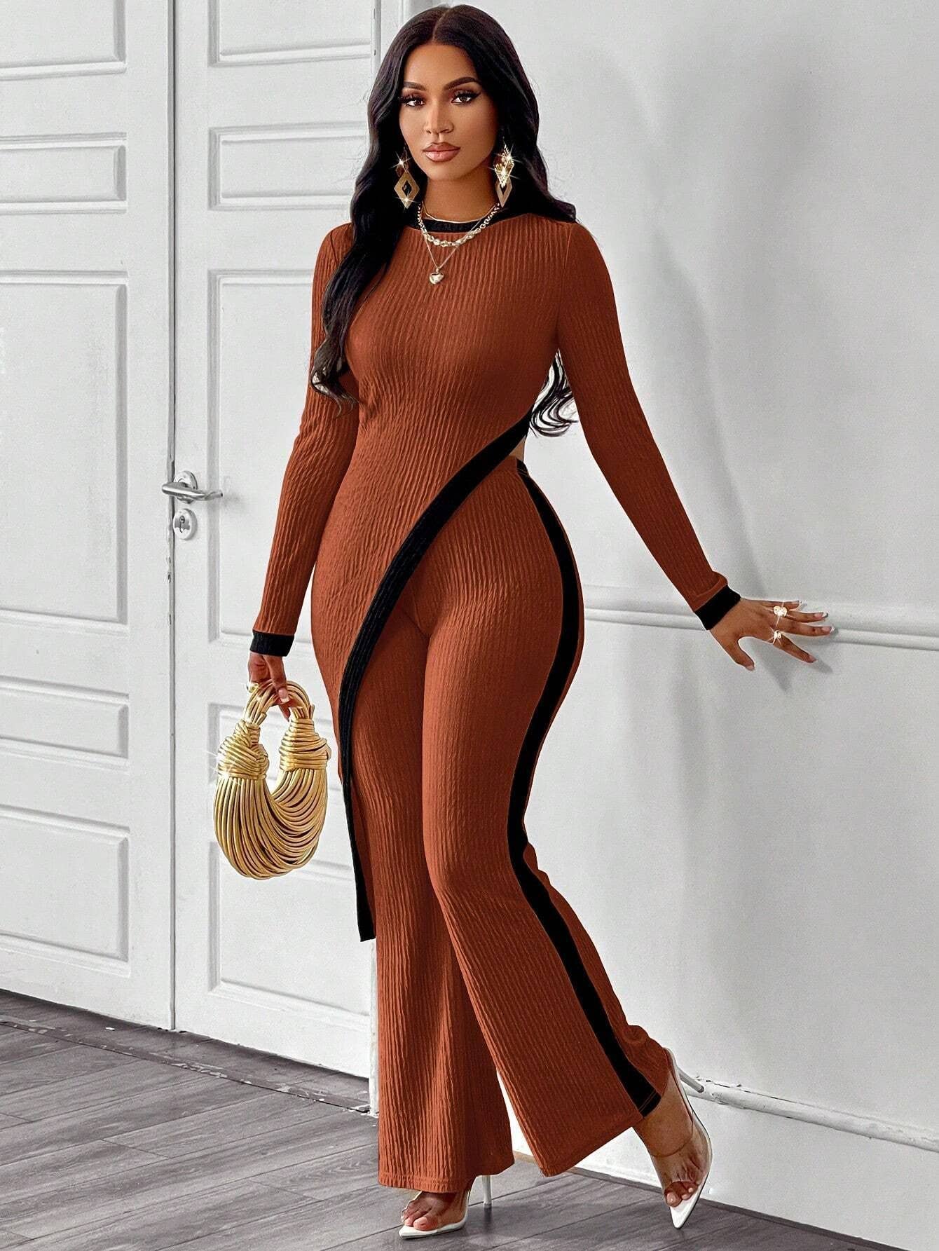 Lily Clothing - Wholesale Top & Pant Set (NOT Loungewear) - Women's - FASHION COLOR CONTRAST SHIRT PATCHWORK PANTS SUIT8