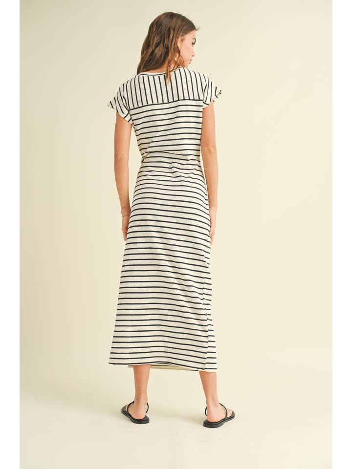 MIOU MUSE - Wholesale Dress - Women's - D3620 STRIPE PATTERN KNOT DETAIL DRESS
