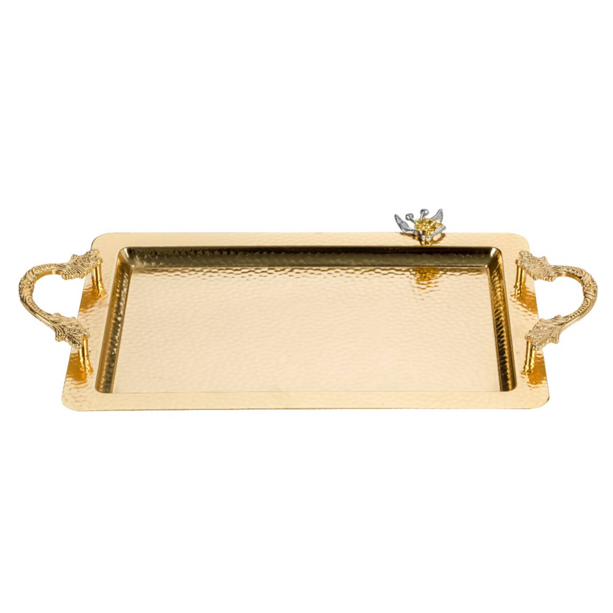 Hakan - Wholesale Serving Tray - Hammered Design Service Tray, Large, 20.5x12.6 in, Gold0