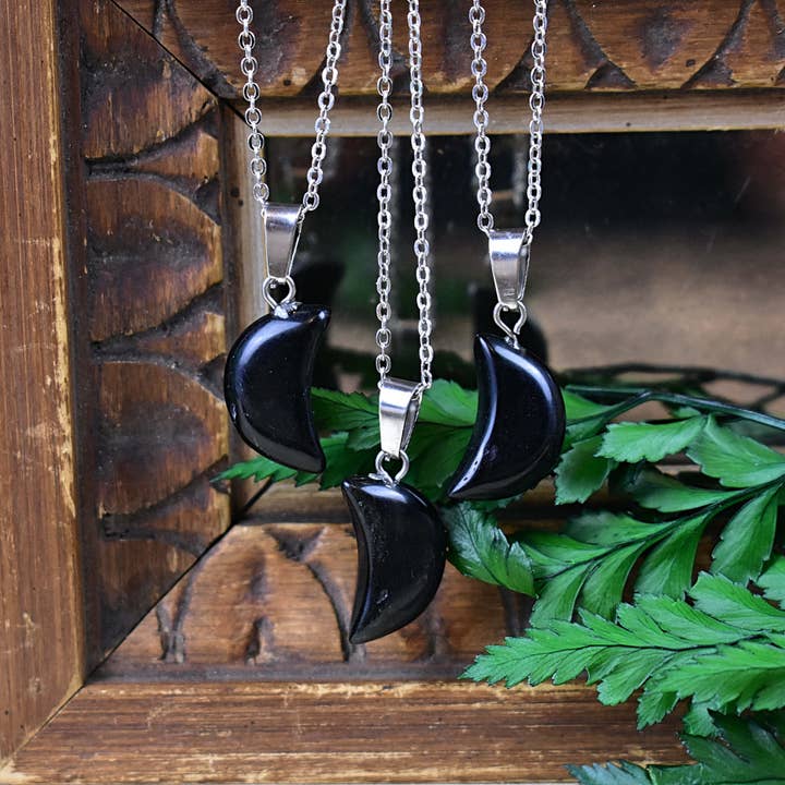 Silver Black Onyx Crescent Moon Necklace for wholesale by Ewelina Pas Jewelry