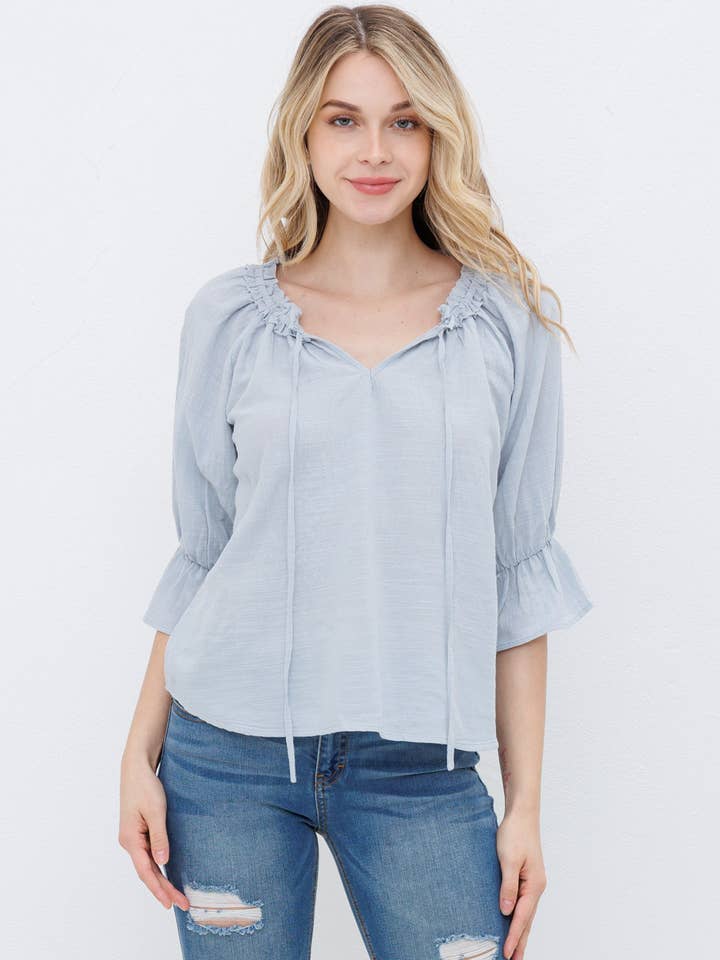 Baumwolltop mit V-Ausschnitt und Rüschen für den Großhandel von Dolly Jolly